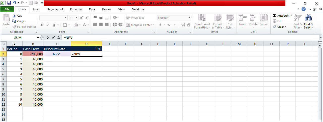 Calculating NPV