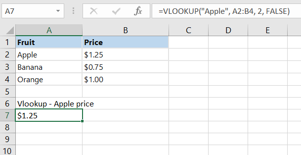 Example of VLOOKUP