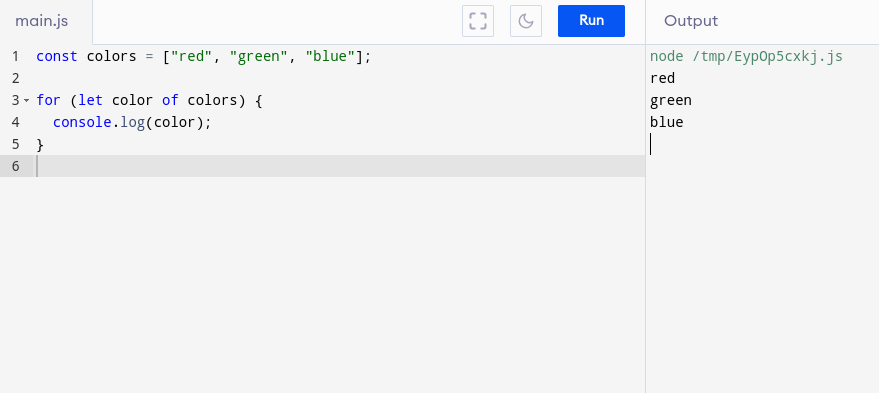  for…in example in JS