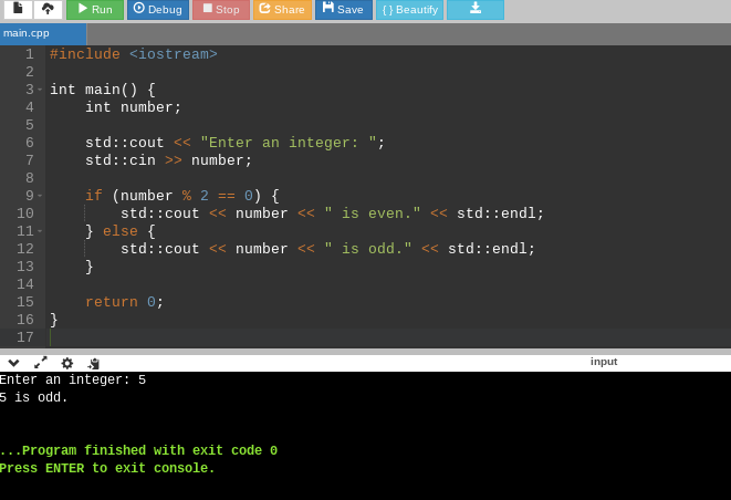 Even or odd program in C++