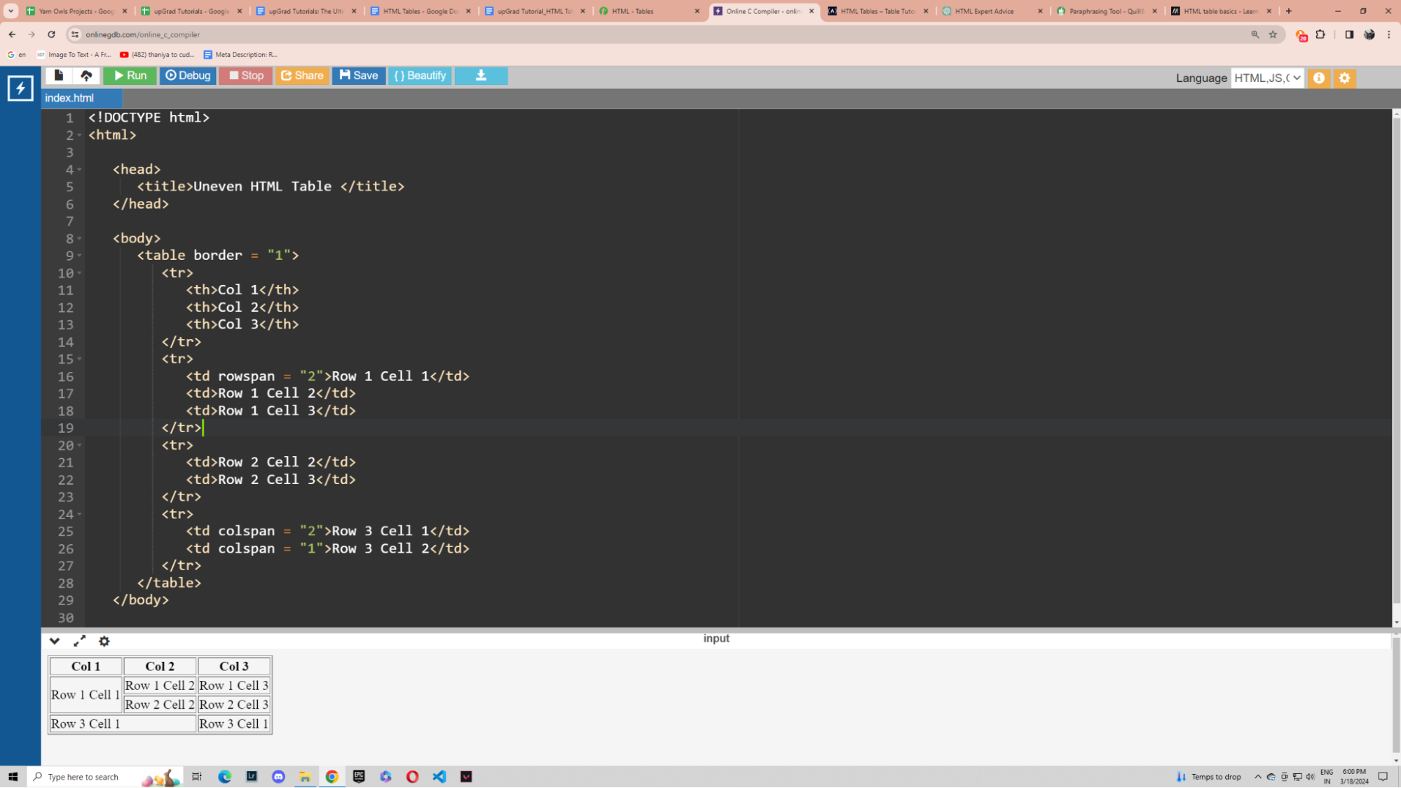 Colspand and Rowspan attributes in  HTML tables