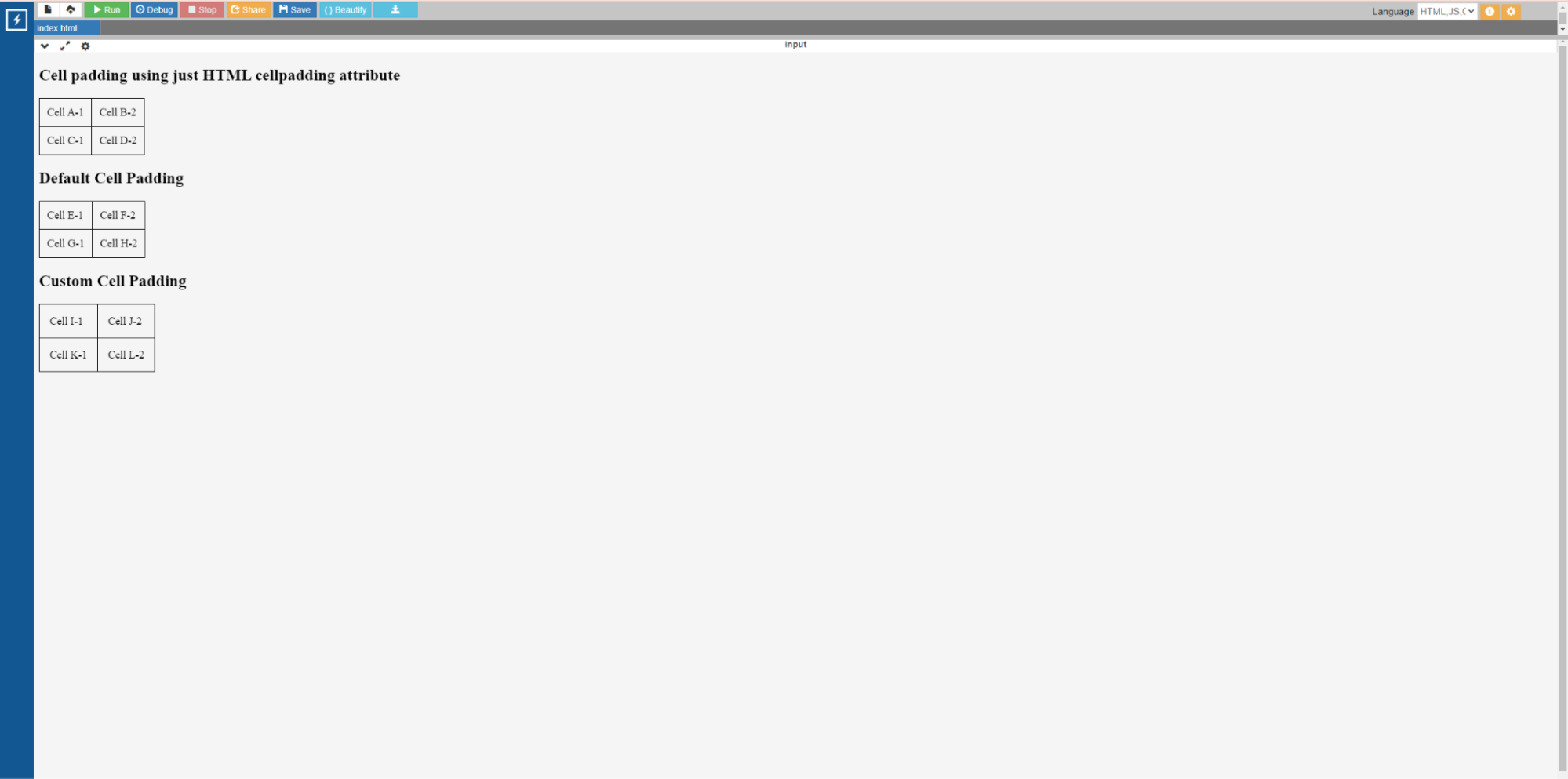 output for cell padding example