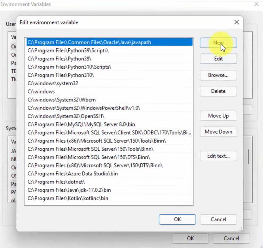 Adding a new path in Environment Variables