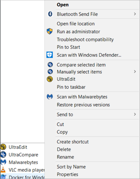 Docker Desktop system tray icon with right-click menu showcasing settings