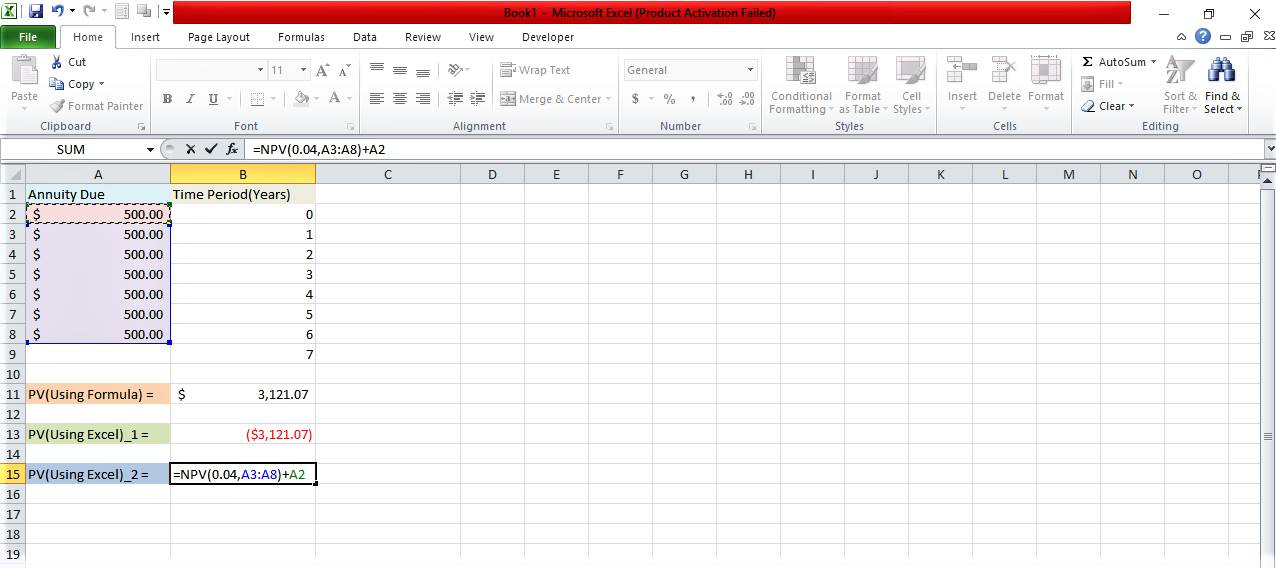 Using NPV formula