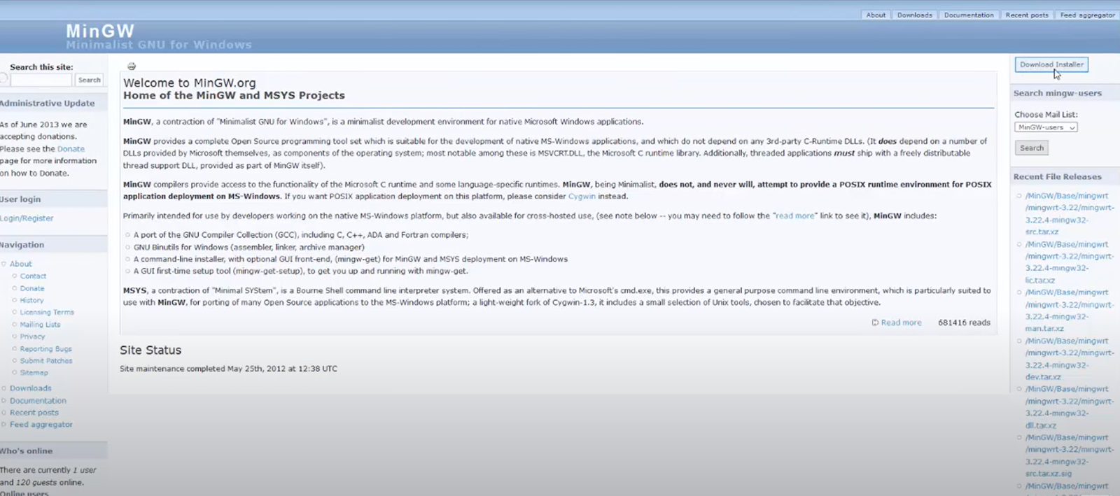  MinGW download page