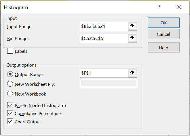 Histogram Dialogue Box