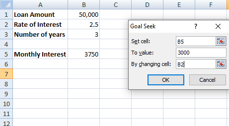 Goal seek window