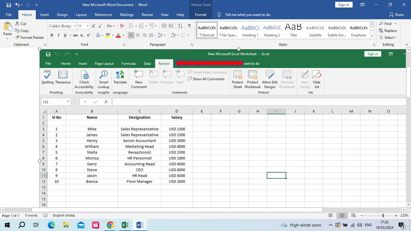 Review tab