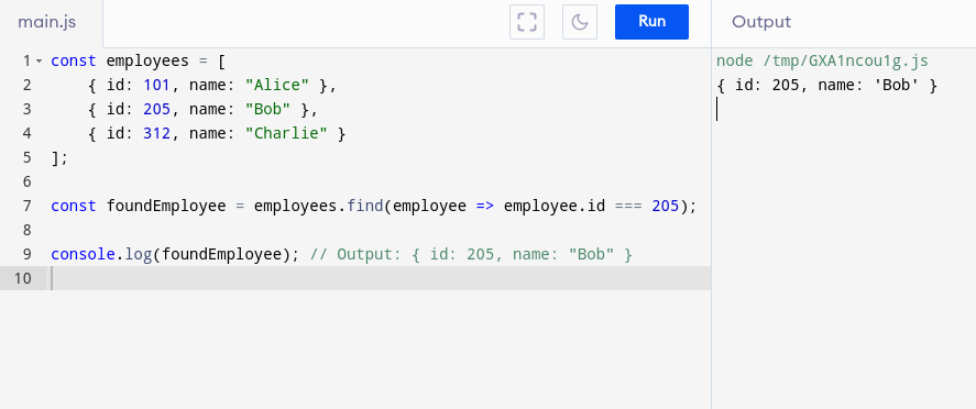 Example of find() method in JS