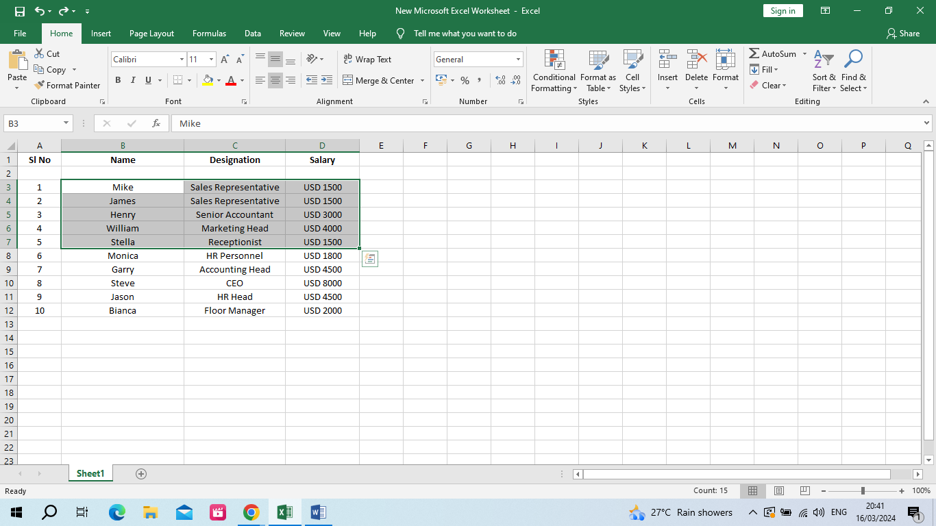 Row, cell, or column selection for locking