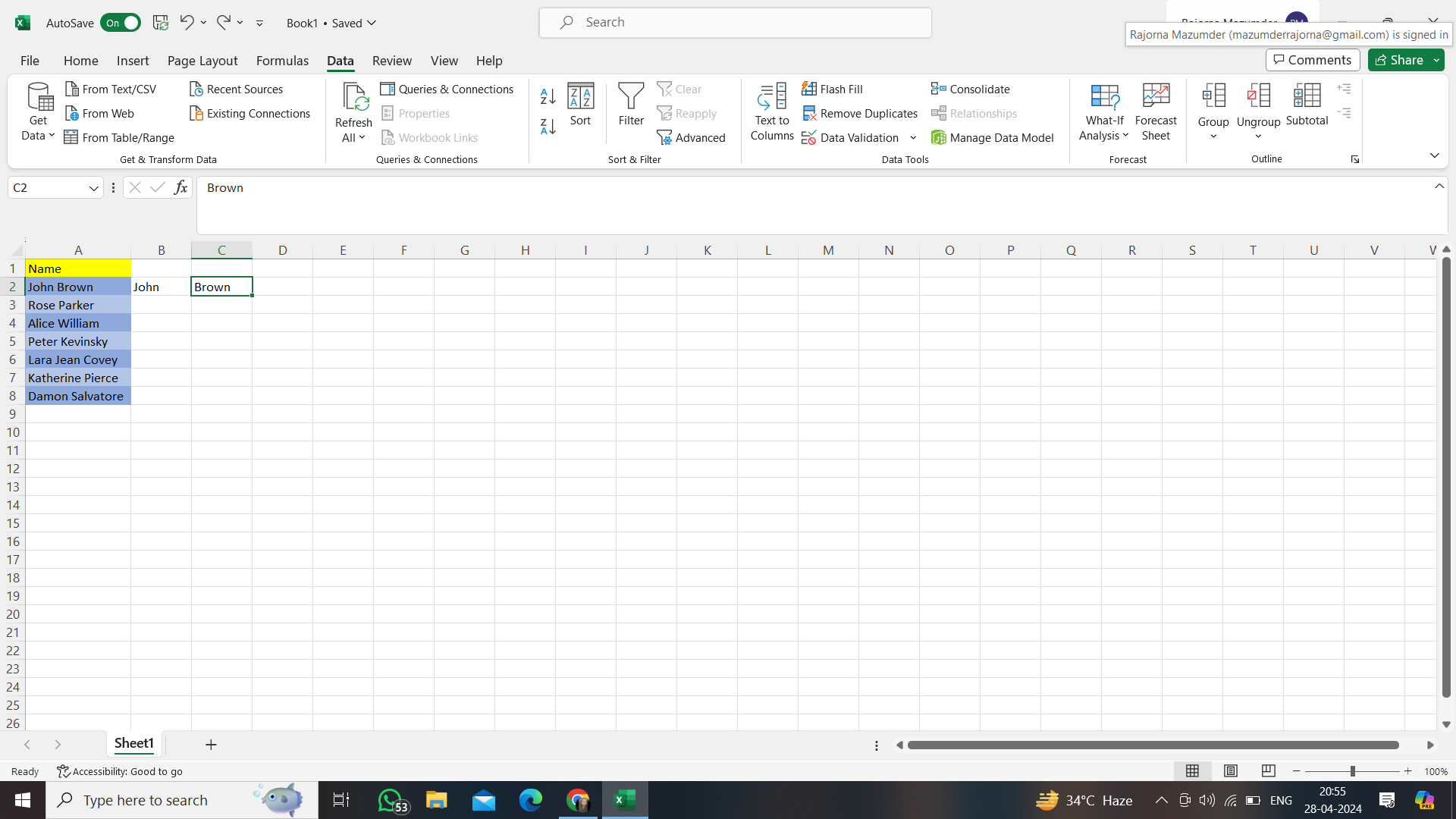 ‘Flash Fill’ in Excel