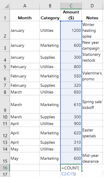 How to use COUNT in Excel