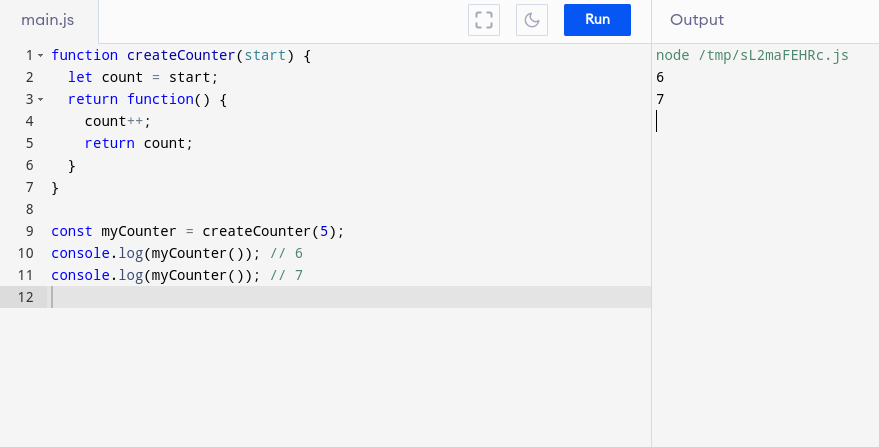 Closures and let in JS