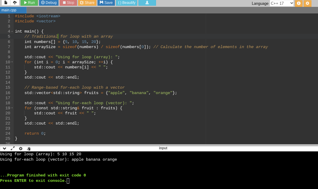 Loop in C++ example