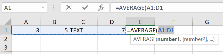 Data table in Excel for using =AVERAGE Formula