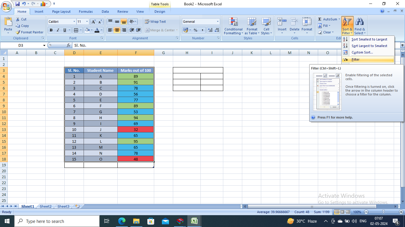 Sort and Filter in Excel 