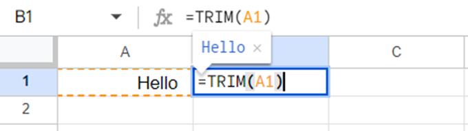 Use Trim in Excell