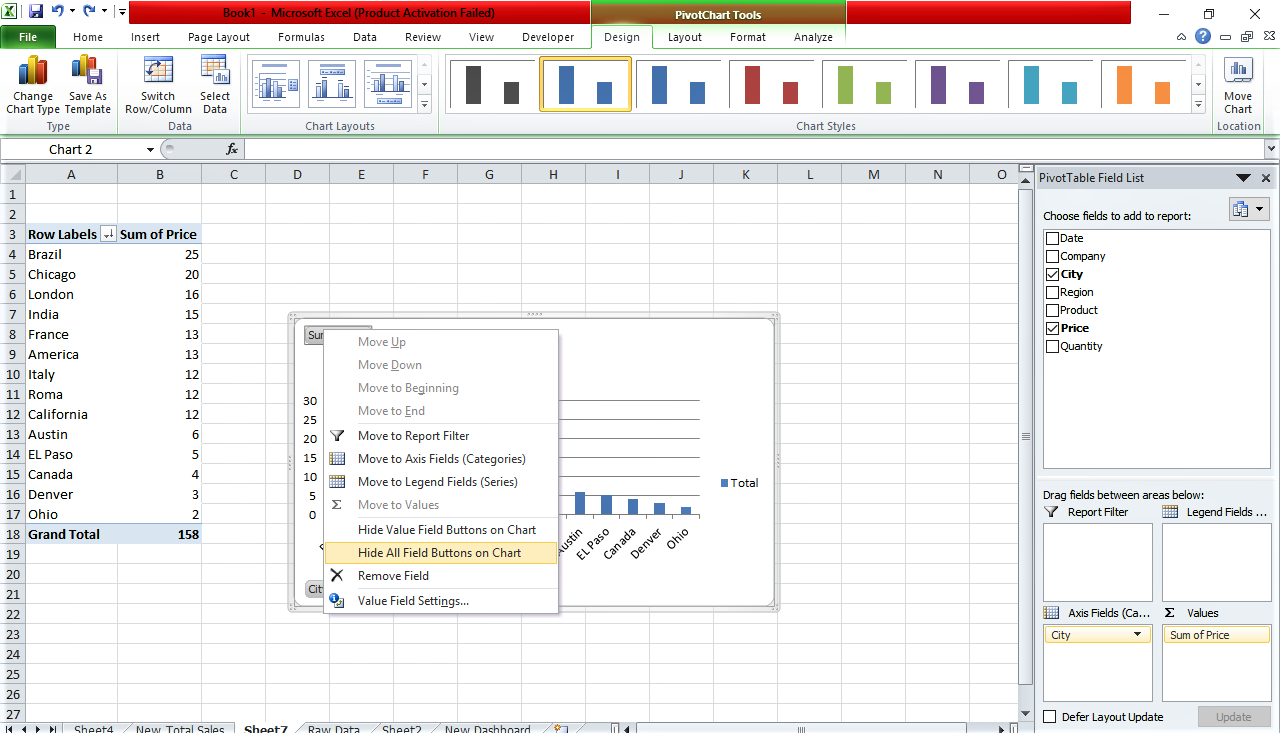 Hide All Field Buttons on Chart