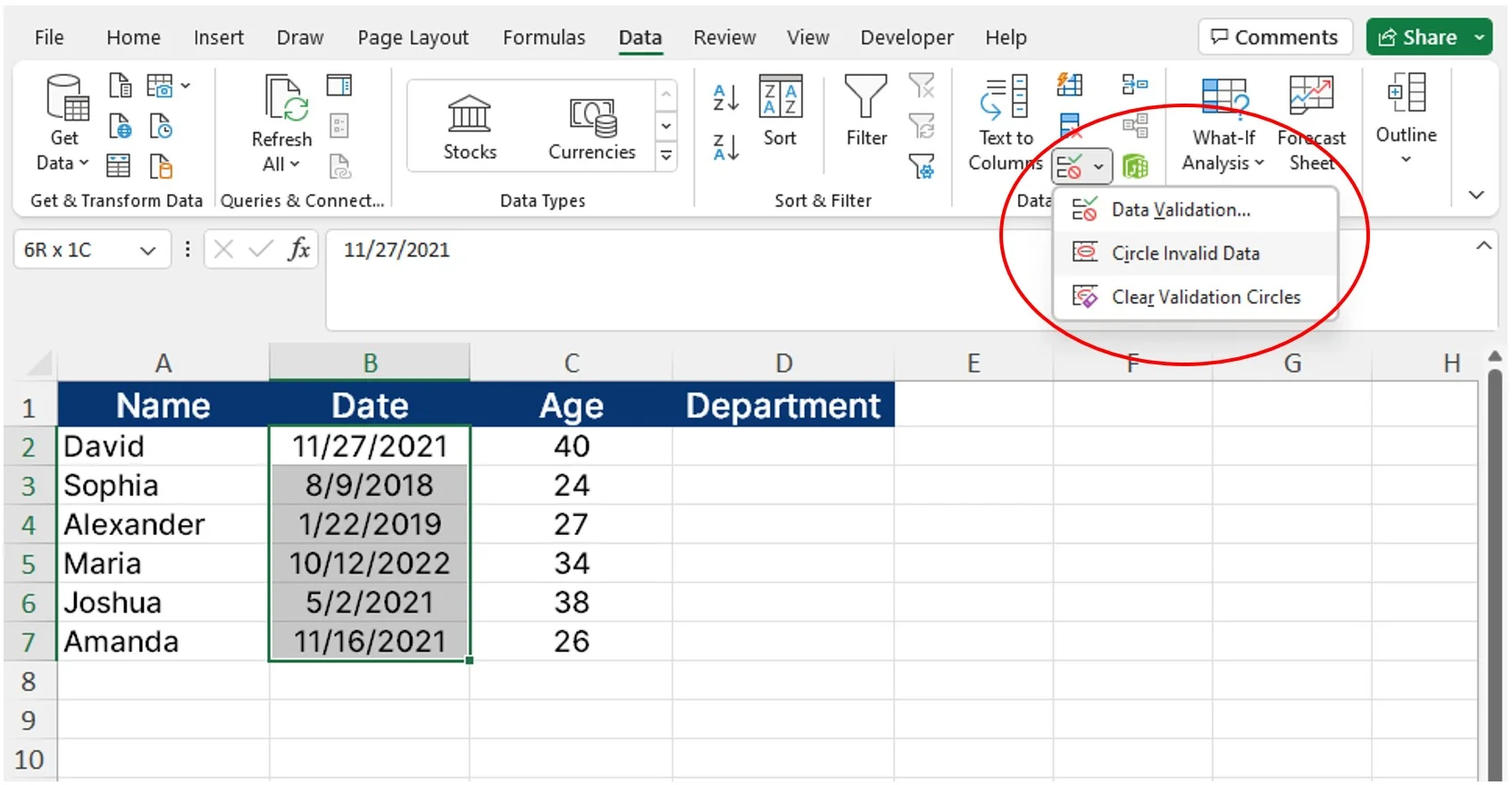 Data validation in excel with example