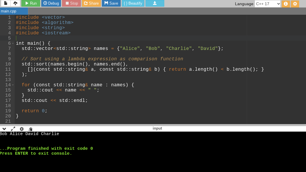 Sorting with lambda