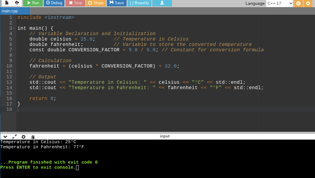 C++ variable example