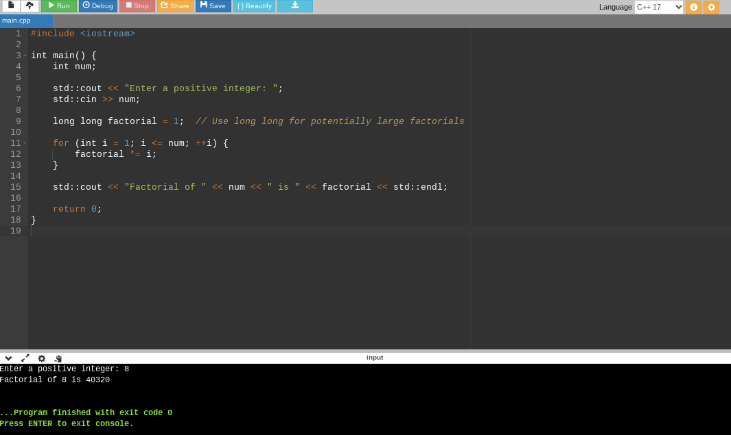  C++ example of for loop