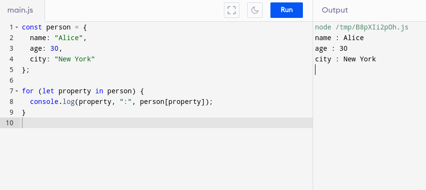 for…in example in JS