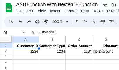 An example of AND function with nested IF function
