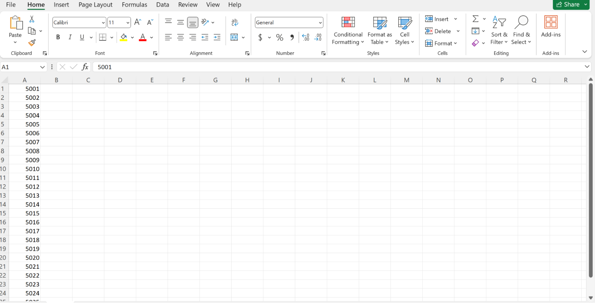 Sample showing how simple number series looks
