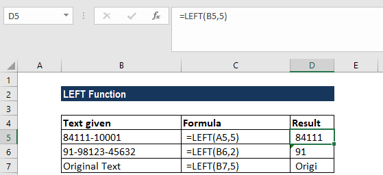Understanding the Excel LEFT function