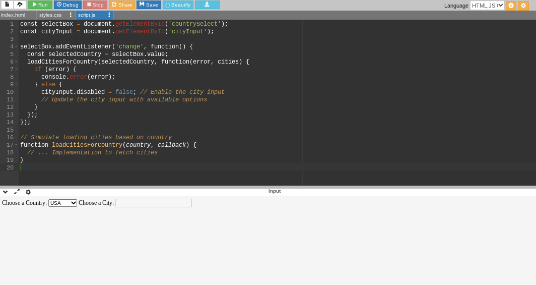 Dynamic form in JS