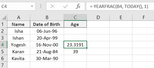 YEARFRAC Formula
