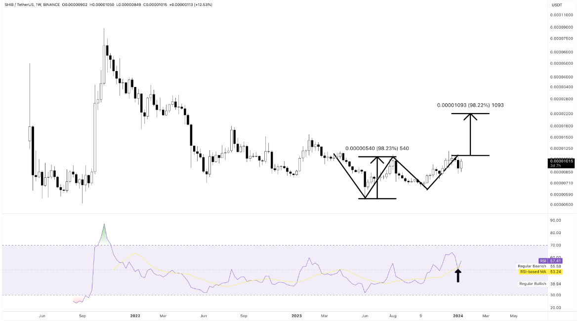 A coin chart on Shiba Inu coin showing data from 2022 to 2024