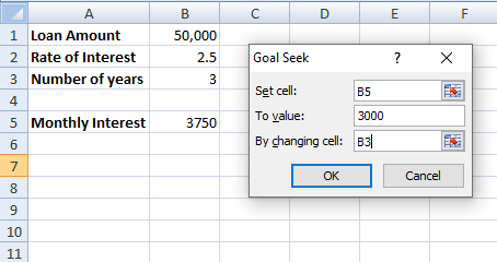 Goal seek window