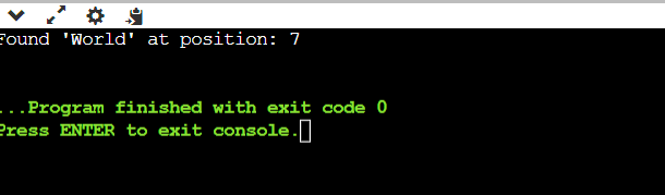 Output of find substring in string in C++