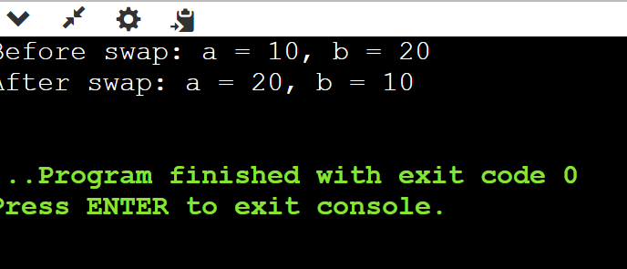 Output for the swap program using reference variable in C++ 