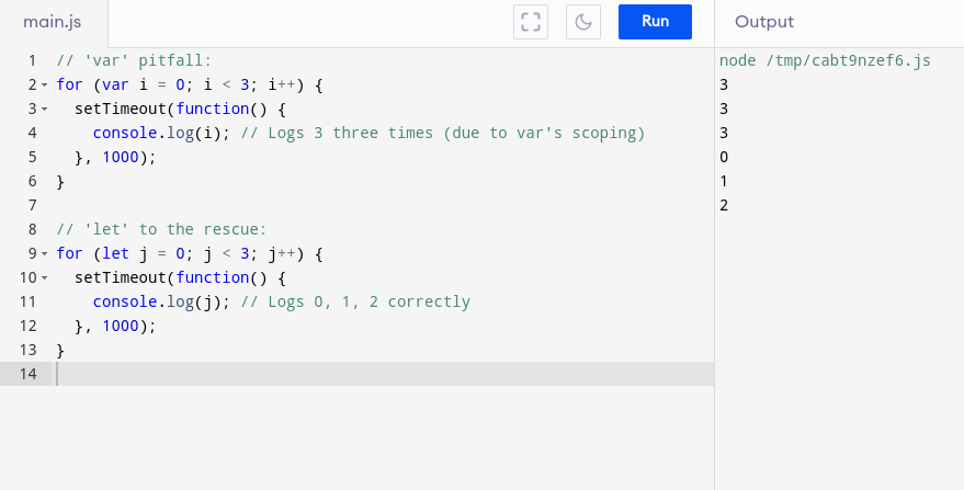 let inside a loop in JS