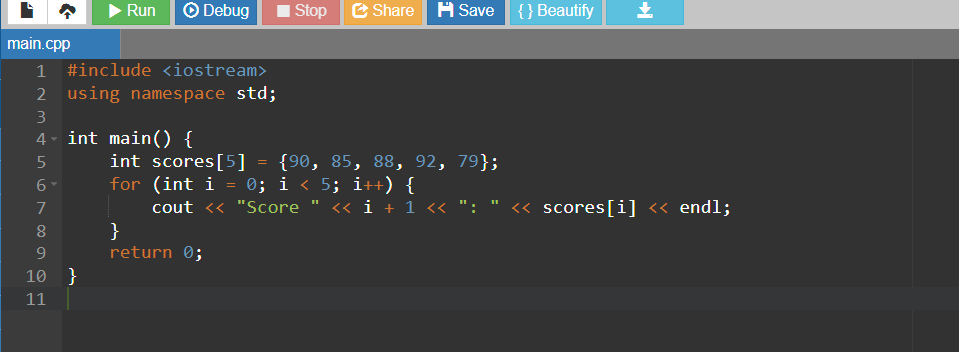 C++ array program example