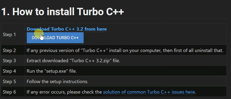 Turbo C++ Download page