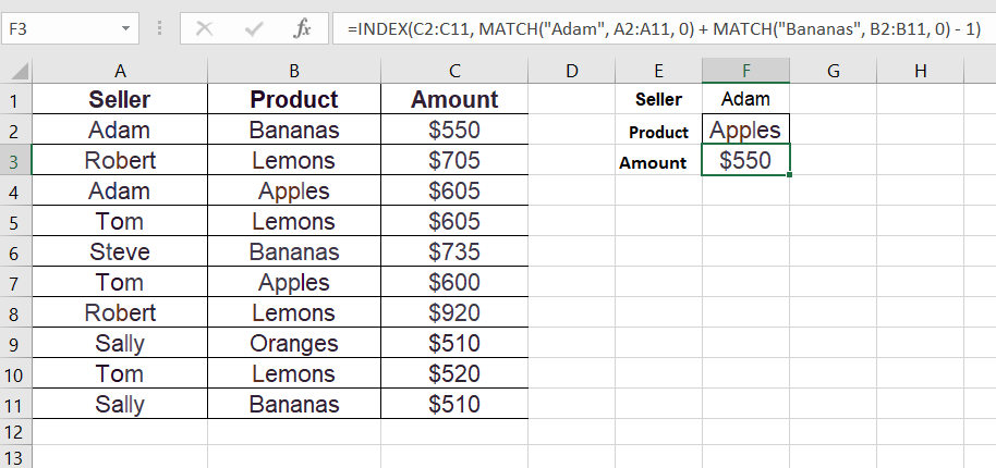 Example of LookUp with multiple criteria