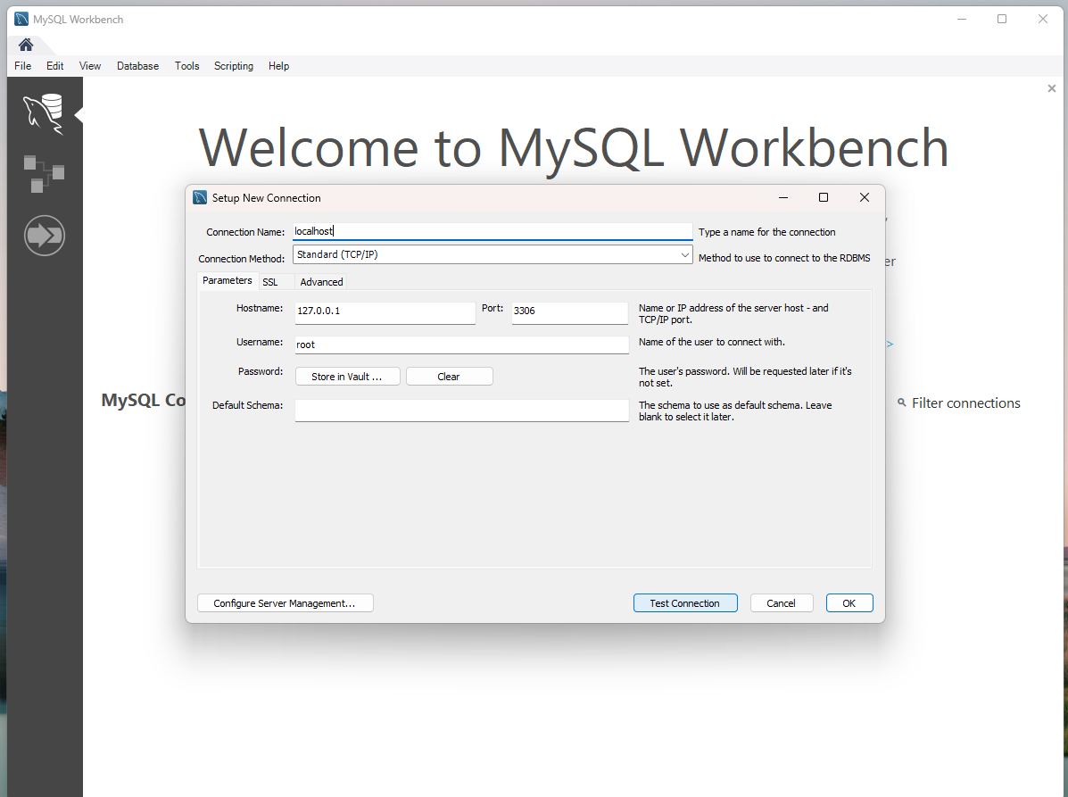 MySQL Workbench configure