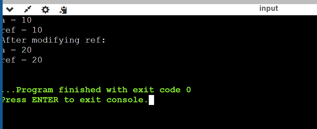 Output for the reference variable example