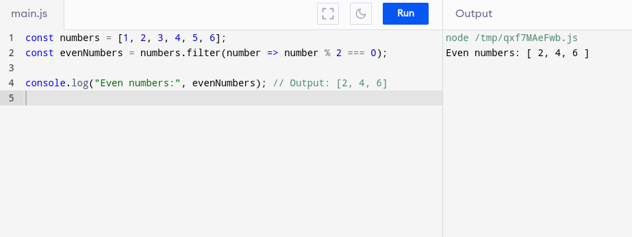 Filtering out even numbers in JS