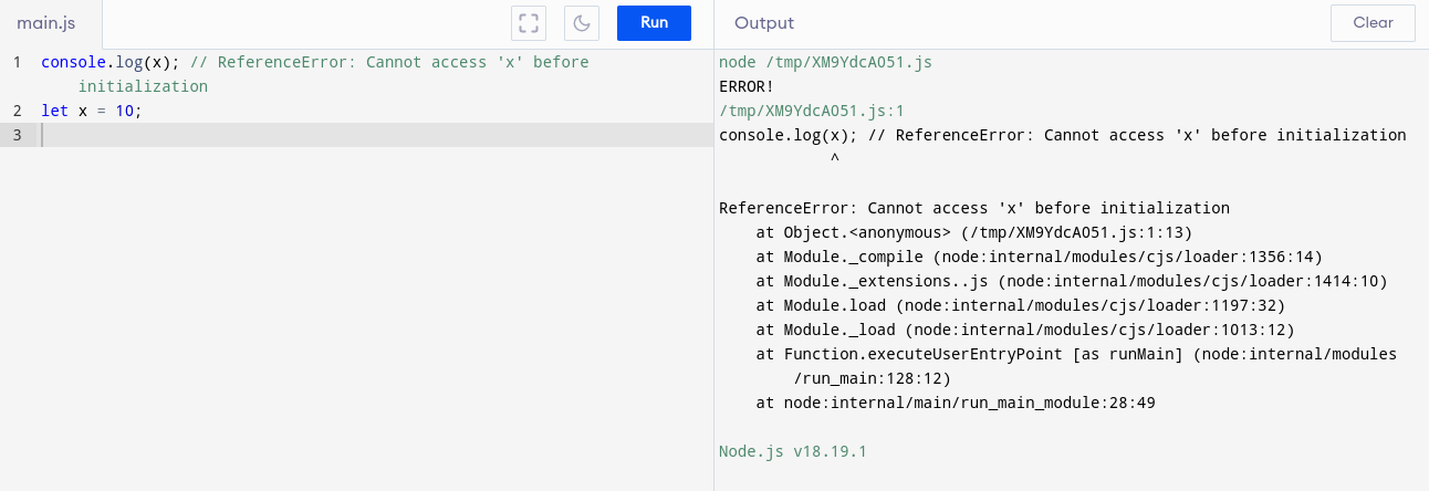 Cannot access variable example in JS