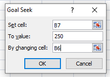 Goal seek dialogue box