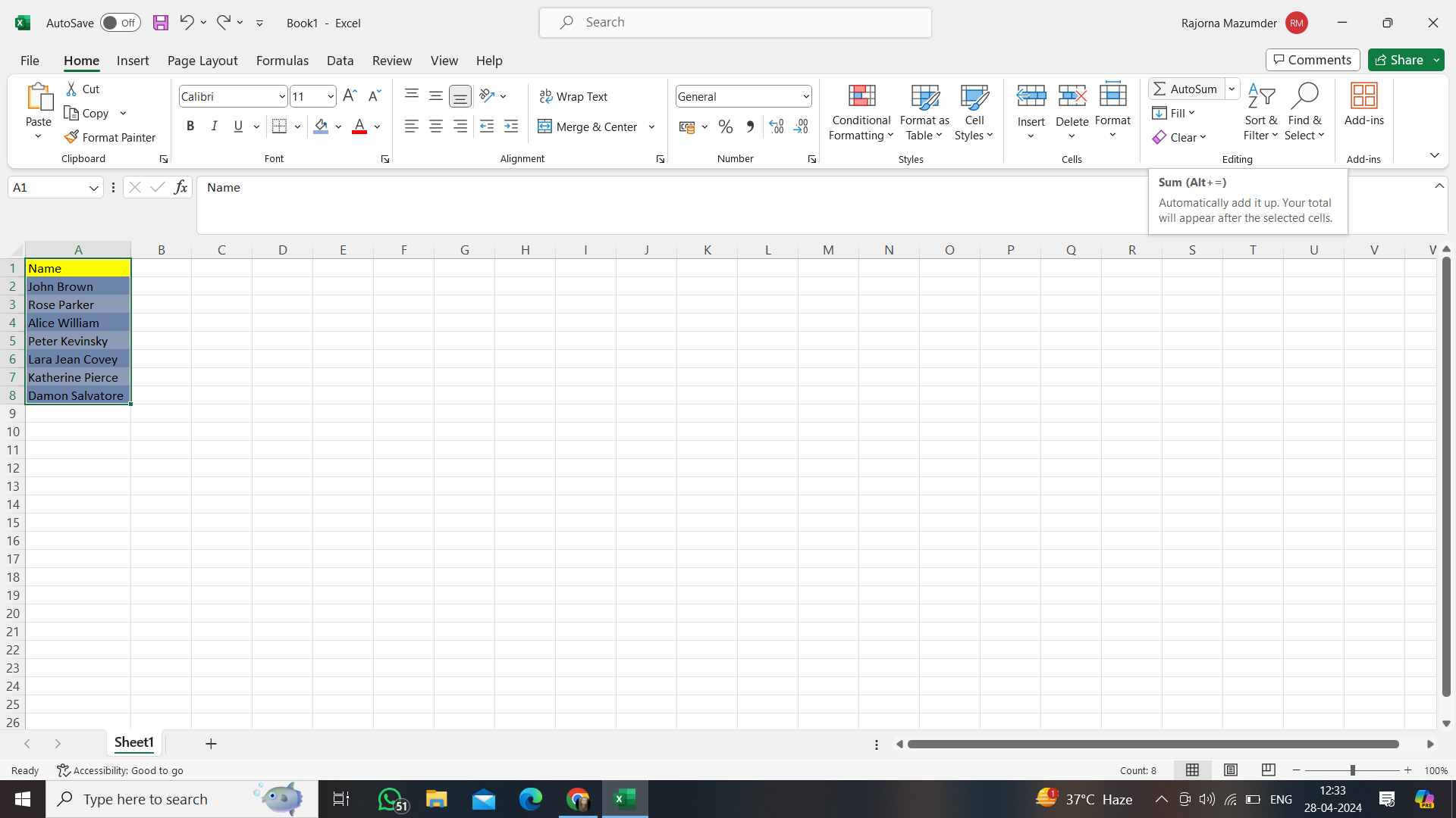 Selecting all cells