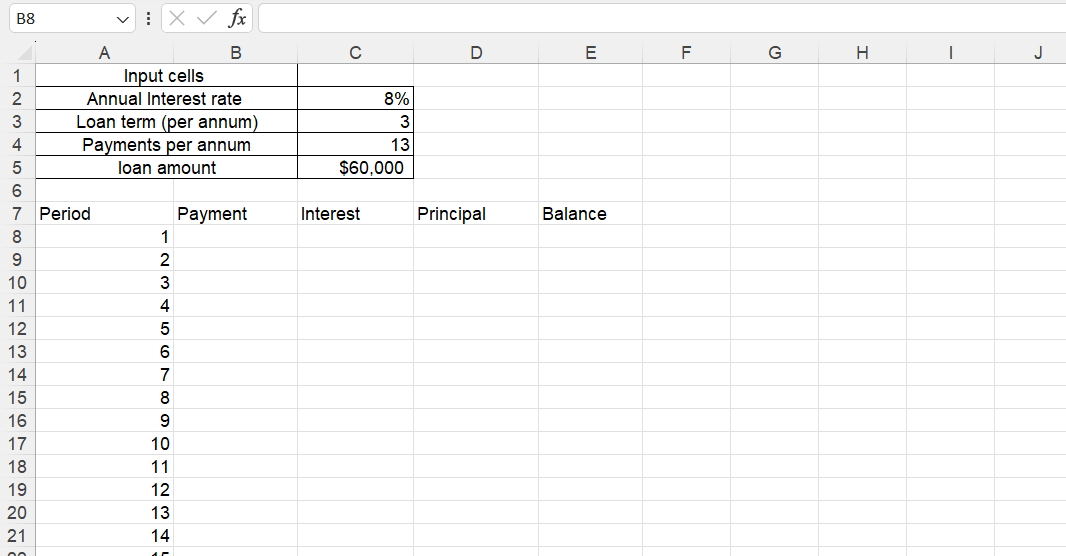 Creating Amortization table 