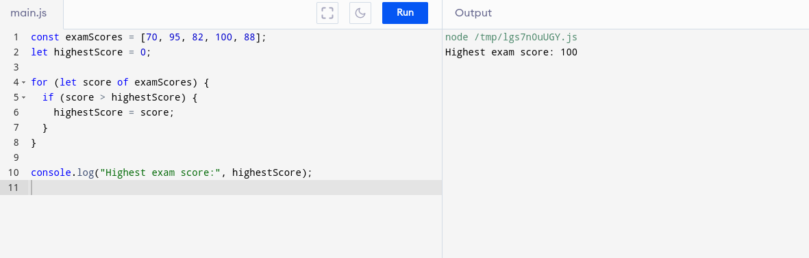 Finding the highest score in an array in JS