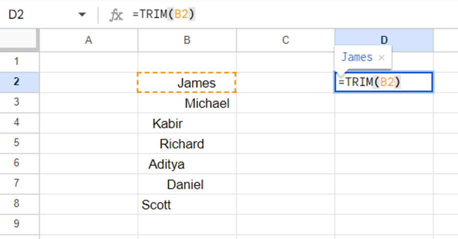 Trim formula in Excel